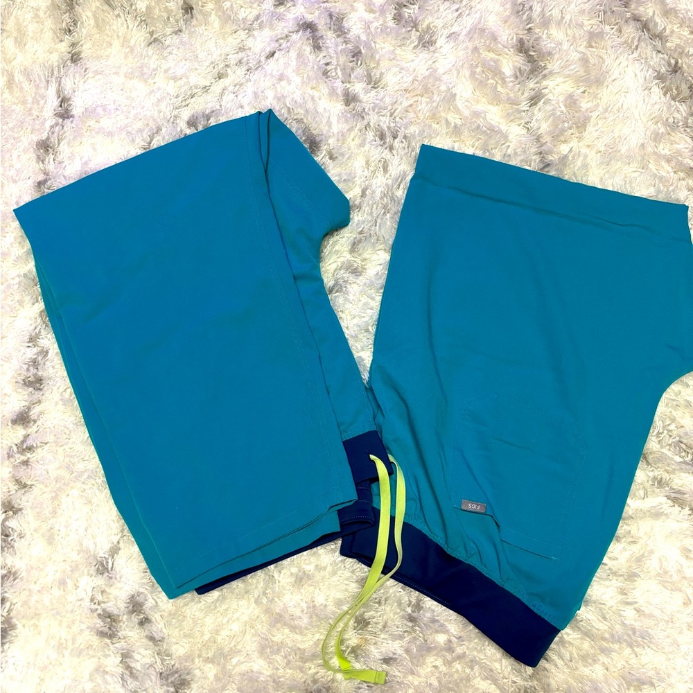 2 Pair Figs 4XL Tall High Waisted Livingston Scrub Pants in Teal